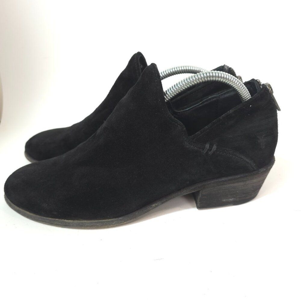 Frye Kenzie Black Suede Low Heel Ankle Booties Women’s Size 9M Stylish Classic - Picture 12 of 12
